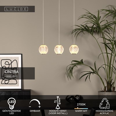 Lucide CINTRA - Hanglamp - LED Dimb. - 3x4,7W 2700K - Transparant